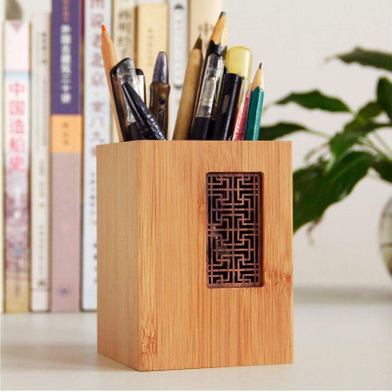 SzBlaze Creative Design Japanese Garden Style Bamboo Wood Desk Pen Pencil Holder Stand for Office Schoolï¼ˆStyle 1ï¼‰ - Image 3